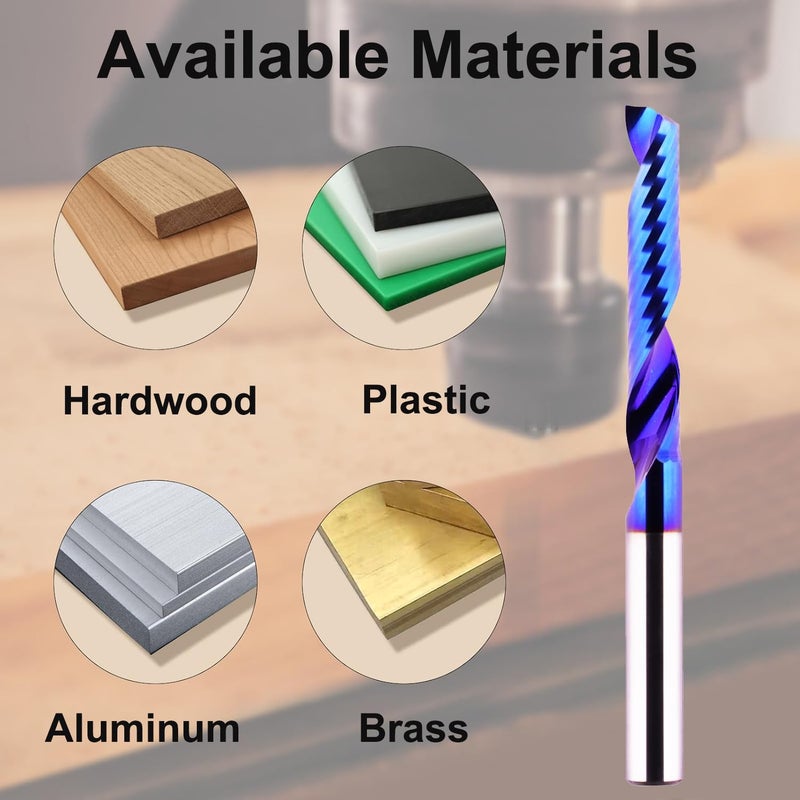 Jiiolioa O Single Flute 1/4" Shank Extra Long 3" Solid Carbide CNC Router Bits Spiral End Mill for Aluminum Acrylic PVC MDF Plastic - Image 3